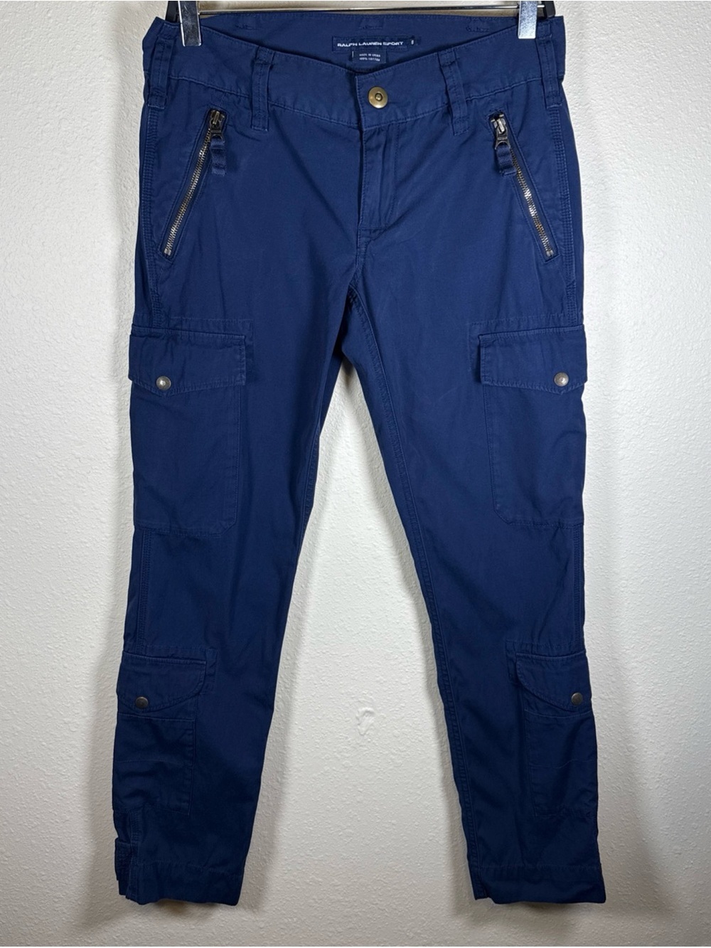 Ralph Lauren Utility Cargo Pants Women’s Vintage Snaps Zippers Low Rise 8 Navy